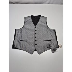 Fumagalli's Suit Vest Mens L Gray Paisley Tuxedo 2 Piece Bow Tie Formal NWT